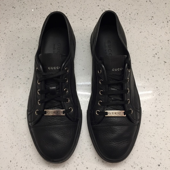 Gucci Low Top Leather Sneaker in Black Size 8.5 G - Picture 3 of 8